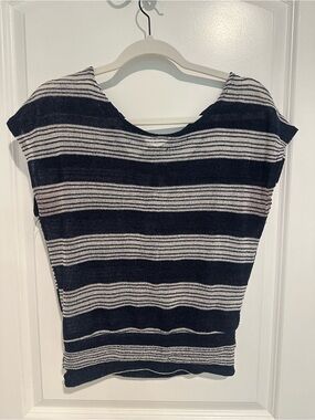 BCX Striped Knit Cap-Sleeve Top - Navy & White